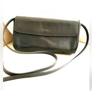 FURLA Black Leather Flap Crossbody Bag
